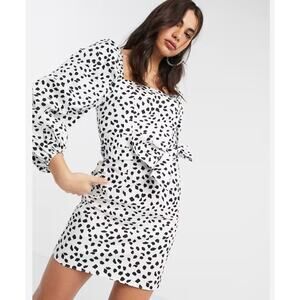 River Island Dress Womens 4 US White Black‎ Printed Puff Sleeve Mini